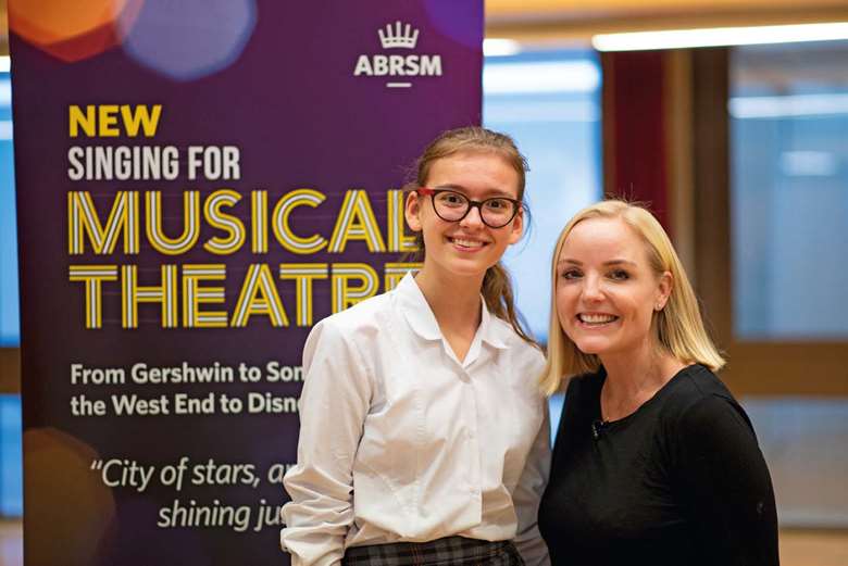 Musical theatre star Kerry Ellis at a Singing for Musical Theatre workshop with London City School for Girls pupil Stella