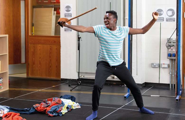  Kwaku Mills as Shaun in rehearsals for NT New Views 2021 winning play Perspective by Mackenzie Wellfare
